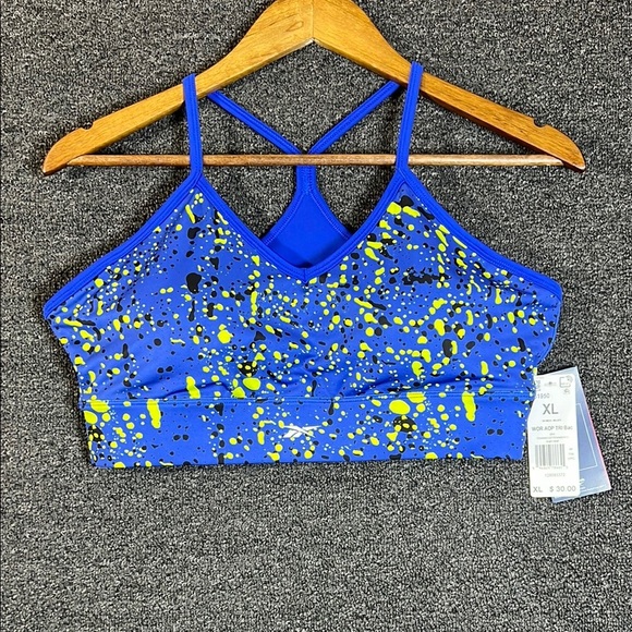 Reebok Blue and Yellow Splatter Sports Bra, Women’s XL - Picture 1 of 6